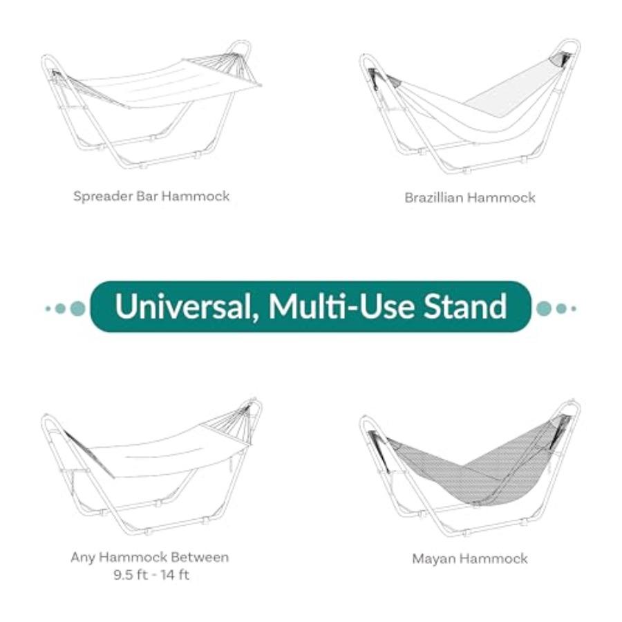 Universal Double Hammock Stand Only - 550-Pound Capacity - Heavy-Duty Outdoor Hammock Stand for 9 to 14 Foot Hammocks - Black