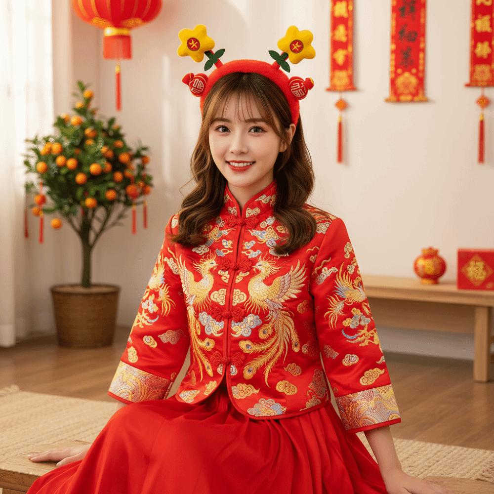 Flower New Year Red Plush Headband Chinese Style Children Hair Hoop  Children Gifts