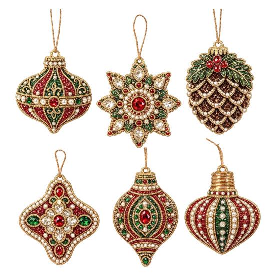 Seasonal Festive Hanging Decor 6 Pcs Christmas DIY Faux Pearl Painting Kit Ornaments, Rhinestone Art Party Decorative Supplies Tree Decoration
