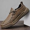 Fashion Hand-stitching Mens Sneakers Vintage Style Leather Loafers Shoes Man Comfortable Slip On Shoes Non-Slip Travel Climbing Footwear