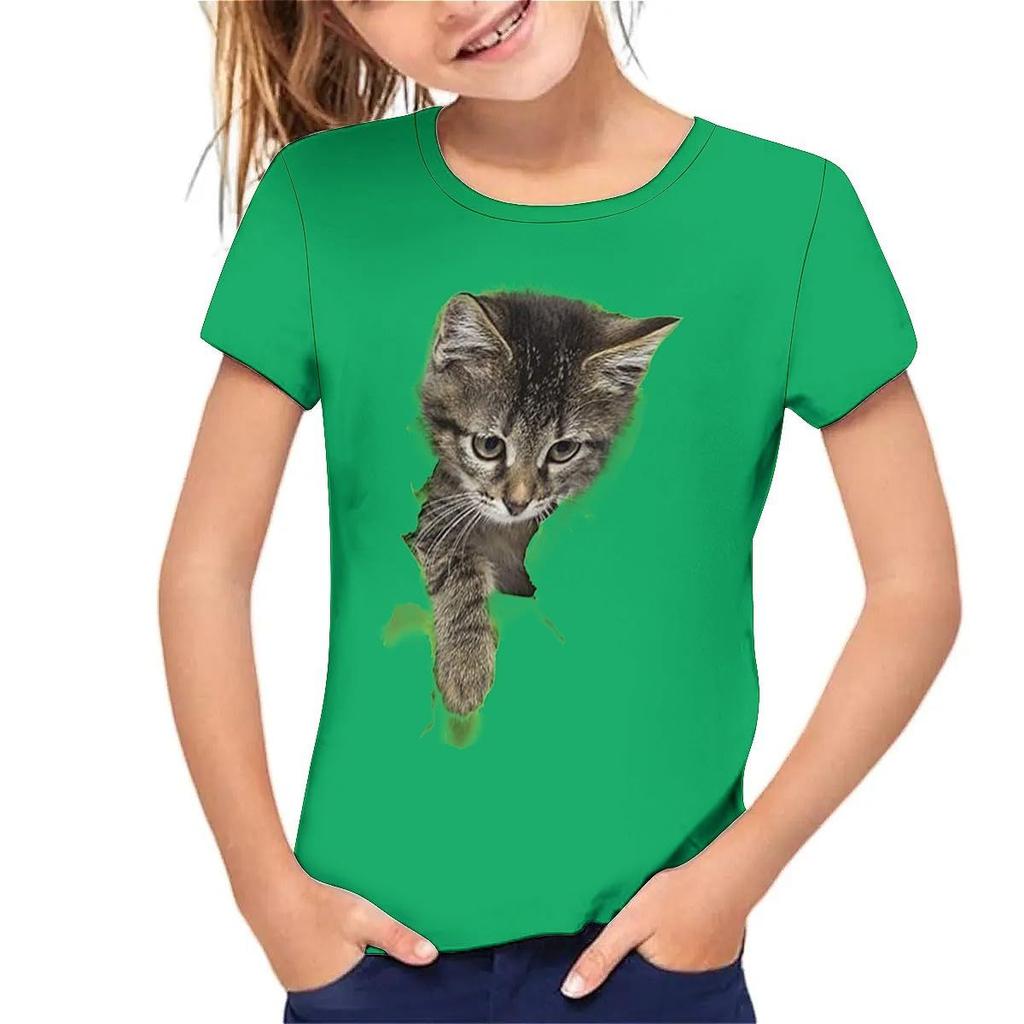 Kids T-shirt 3d Print Summer Children's Cute Animal 3D Printed Simple and Casual Round Neck Short Sleeved T-shirt