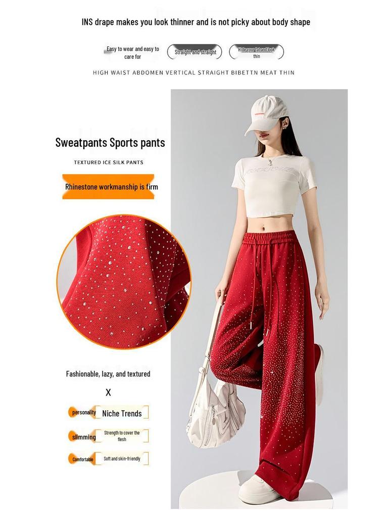 2026 Spring/Summer Women's Starry Sky Wide-Leg Pants with Rhinestones