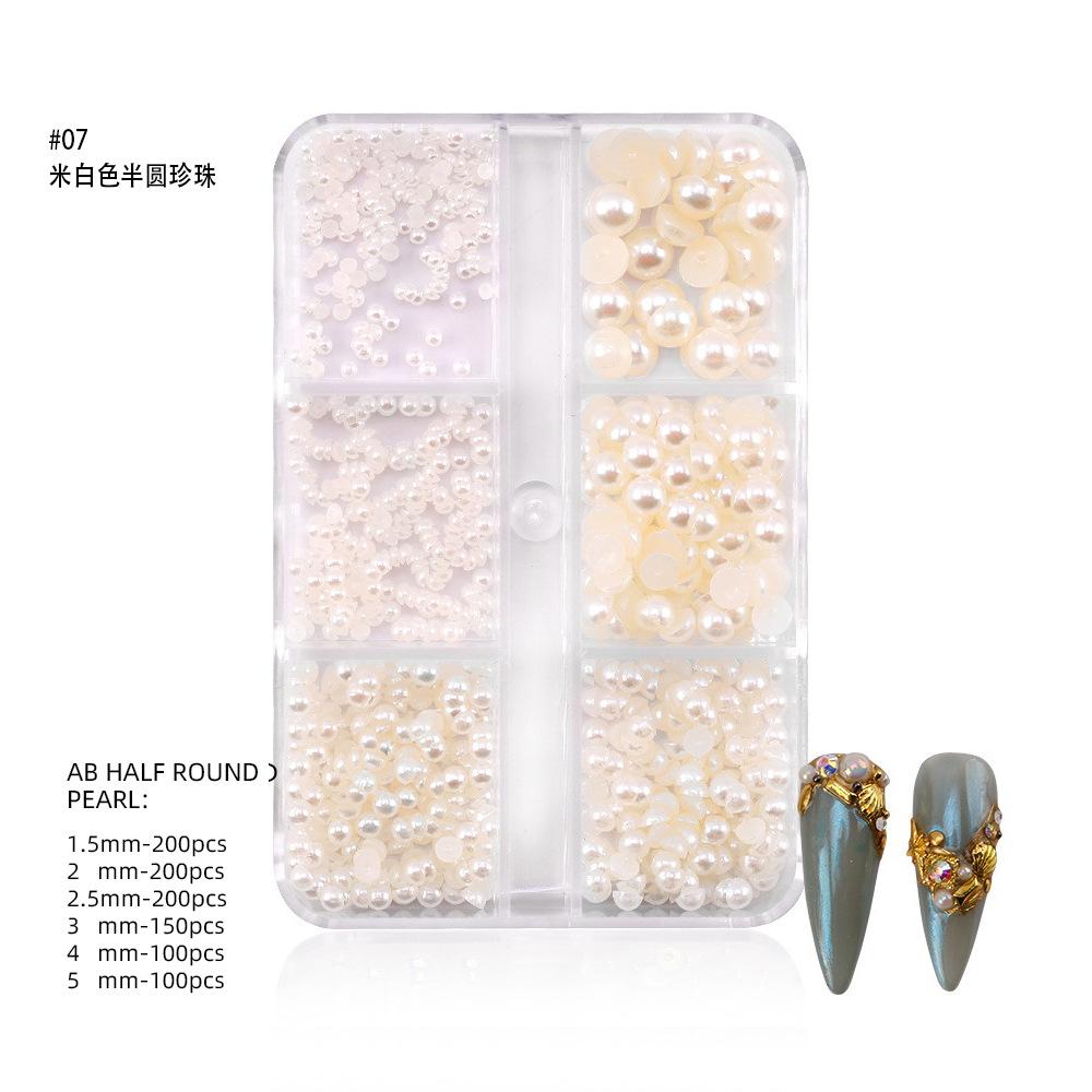 6-Grid Nail Art Pearl Ab Symphony Semicircle Abs Pearl Small Steel Ball Mixed Nail Jewelry