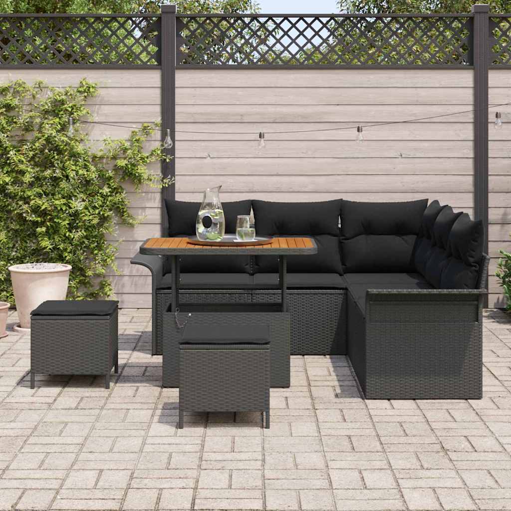 Garden Sofa Set with Cushions 8 pcs Black Poly Rattan