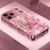 Carcasă Telefon din Sticlă Călită Metalizată cu Model Litera M cu Diamante Roz Pentru iPhone 17 Pro Max 11 12 13 14 15 16 Pro Plus 17 Air Cover