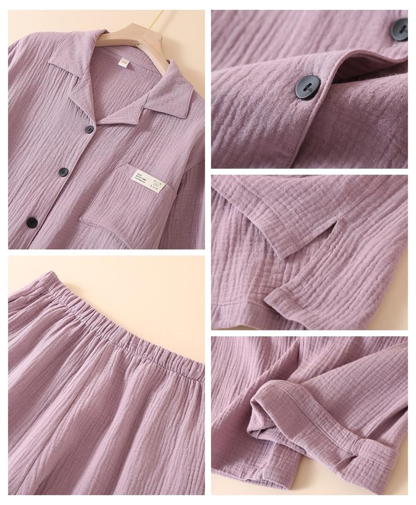 House Yayoi Long Solid Plus Sizes Perfect for Hospital and Maternity Size L Women's Double-Gauze Pajamas, Cotton, Sleeves, Cute, Soft, Loose-Fitting,