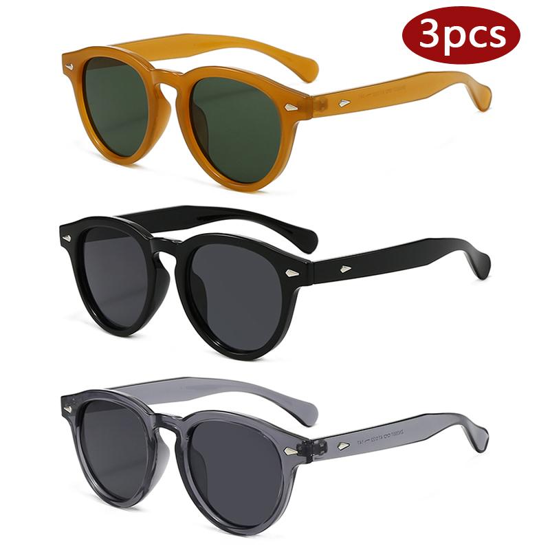 

3pcs New Fashion Oval Punk Sunglasses Women Fashion Rivets Decoration Shades UV400 Men Leopard Sun Glasses Colorful Eyewear