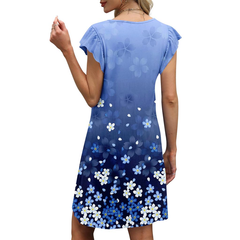 Womens Summer Dress Ruffle Sleeve V Neck Short Dresses Fashion Casual Flowy A Line Swing Sundress With Pocket