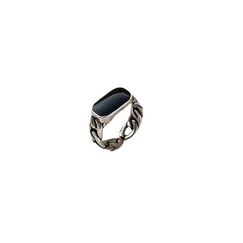 Retro Square Punk Black Oil Odkapávací prsten Černý Vintage Dutý řetízek Otevírací prsteny Muž Dámské šperky
