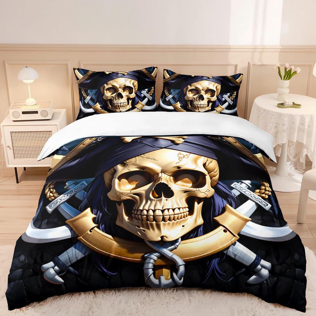Piraten Totenkopf Bettwäsche Set Drei-teilig Segel Junge 3D Digitaldruck Bettwäsche-Set