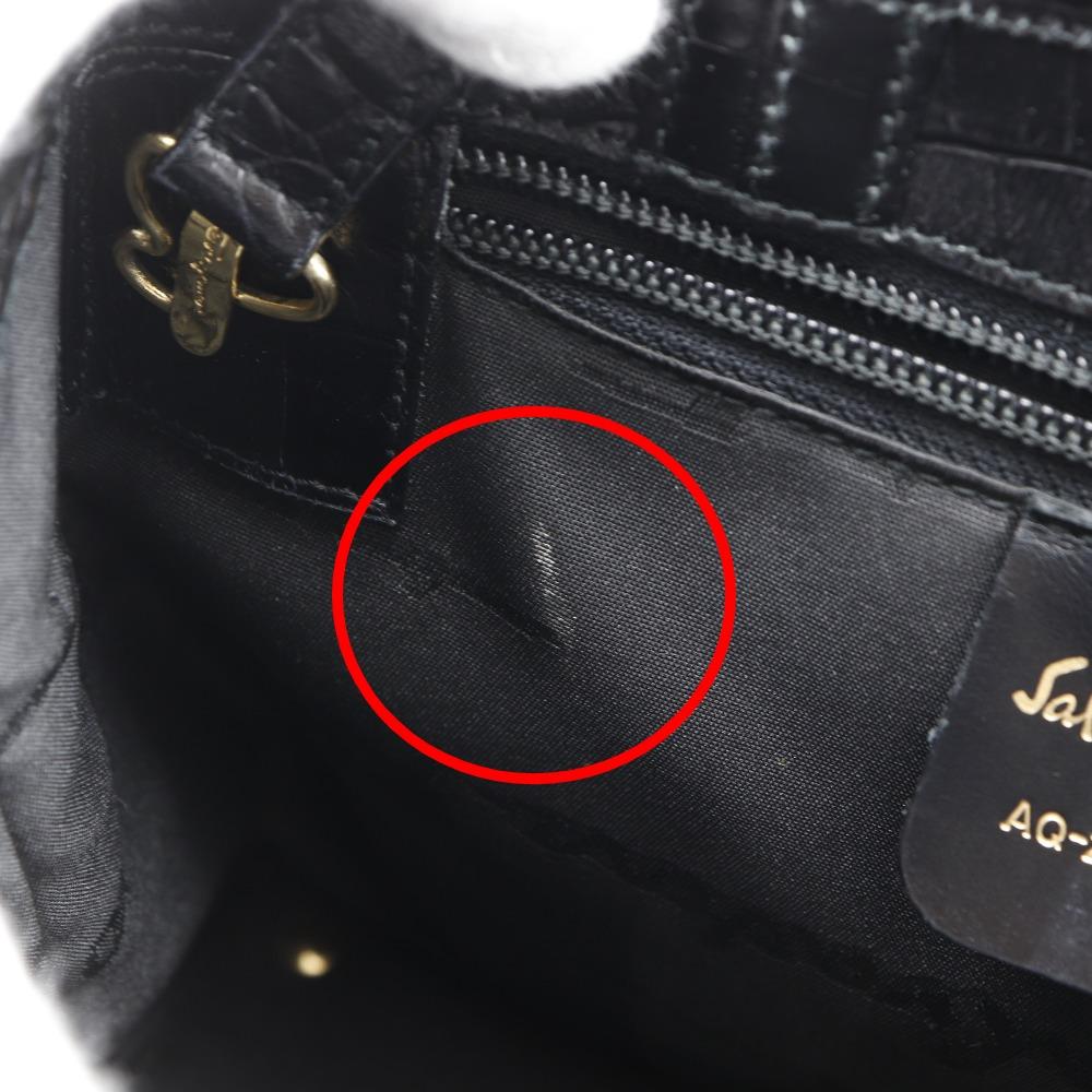 Salvatore Ferragamo Vala Handbag AQ-21 8252 2WAYShoulder Black/gold Embossed Leather Women Used