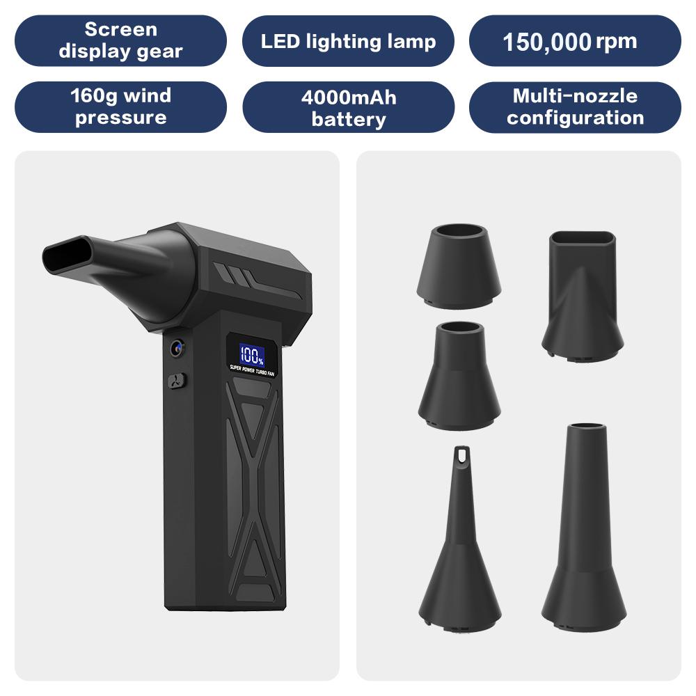Air Duster 5 Gear Adjustable 130000RPM Electric Air Duster 4000mAh Rechargeable Cordless Air Blower for Car Cleaning Turbo fan