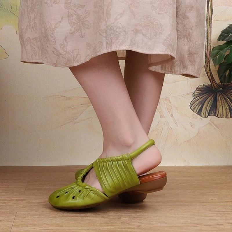 Fashion 2025 Summer New Cowhide Roman Sandals for Women Retro Pleated Braided Hollow Women Flat Shoes Fashion Comfort Sandals Sandalia