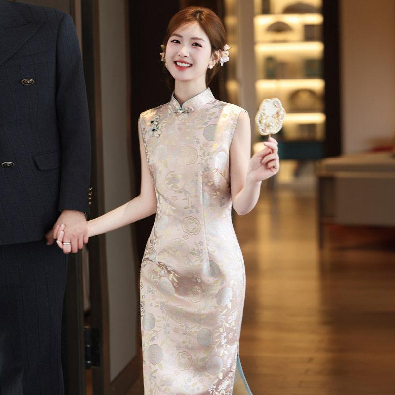 Sleeveless National Style New Chinese Long Cheongsam Improved Young 1011 New Women's High-end Engagement Toasting Dress