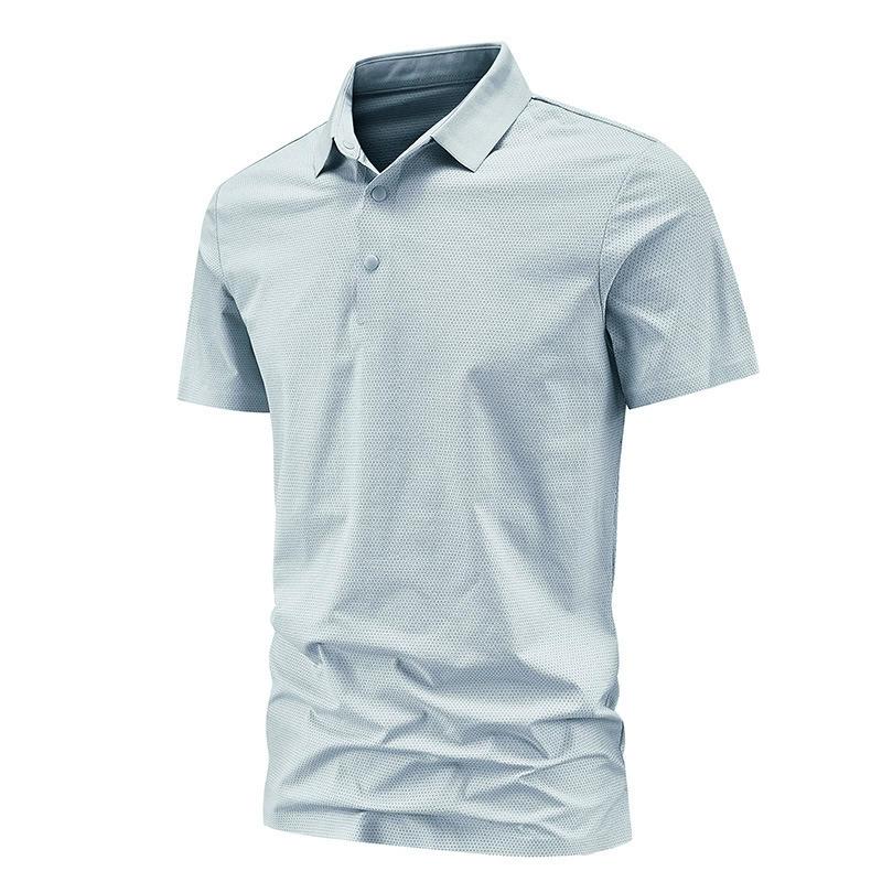 Short Sleeved T-shirt for Men with Three Button Ice Silk Lapel, Breathable and Cool