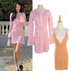 French Style Bow Hollow-Out Slim-Fit Long-Sleeve Dress for Women - Spring/Summer Collection