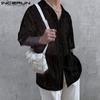 INCERUN Summer Men's Long Sleeve See Through Mesh Net Yarn Shirts Tops