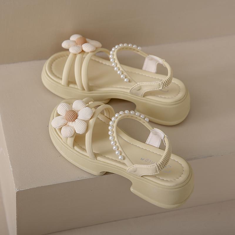 CRLAYDK Sandals for Women Flower Shoes Comfortable Dressy Ladies Open Toe Slides Leather Beach Elastic Brand Casual Slippers