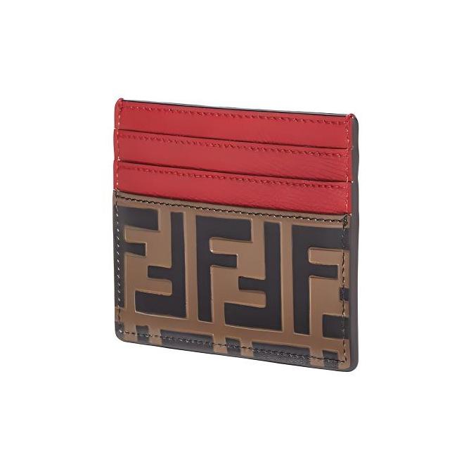 Fendi F Is  Gold Logo FF Pattern Embossed Leather Card Holder Women Accessories Red 8M0445AAIIF13VJ