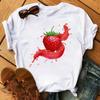 Maycaur Nové Kawaii Dámské Topy s Potiskem Ovoce Jahody Ležérní Dámské Krátkorukávové Streetwear Černé Trička Oversized s Kulatým Výstřihem