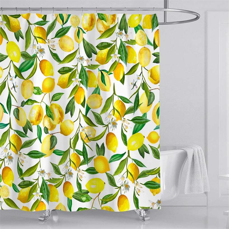 Fruit Showers Curtain Liner Peach Lemon Strawberry Orange Papaya Print Fabric Shower Curtains Cute Bright Colorful Design Hook
