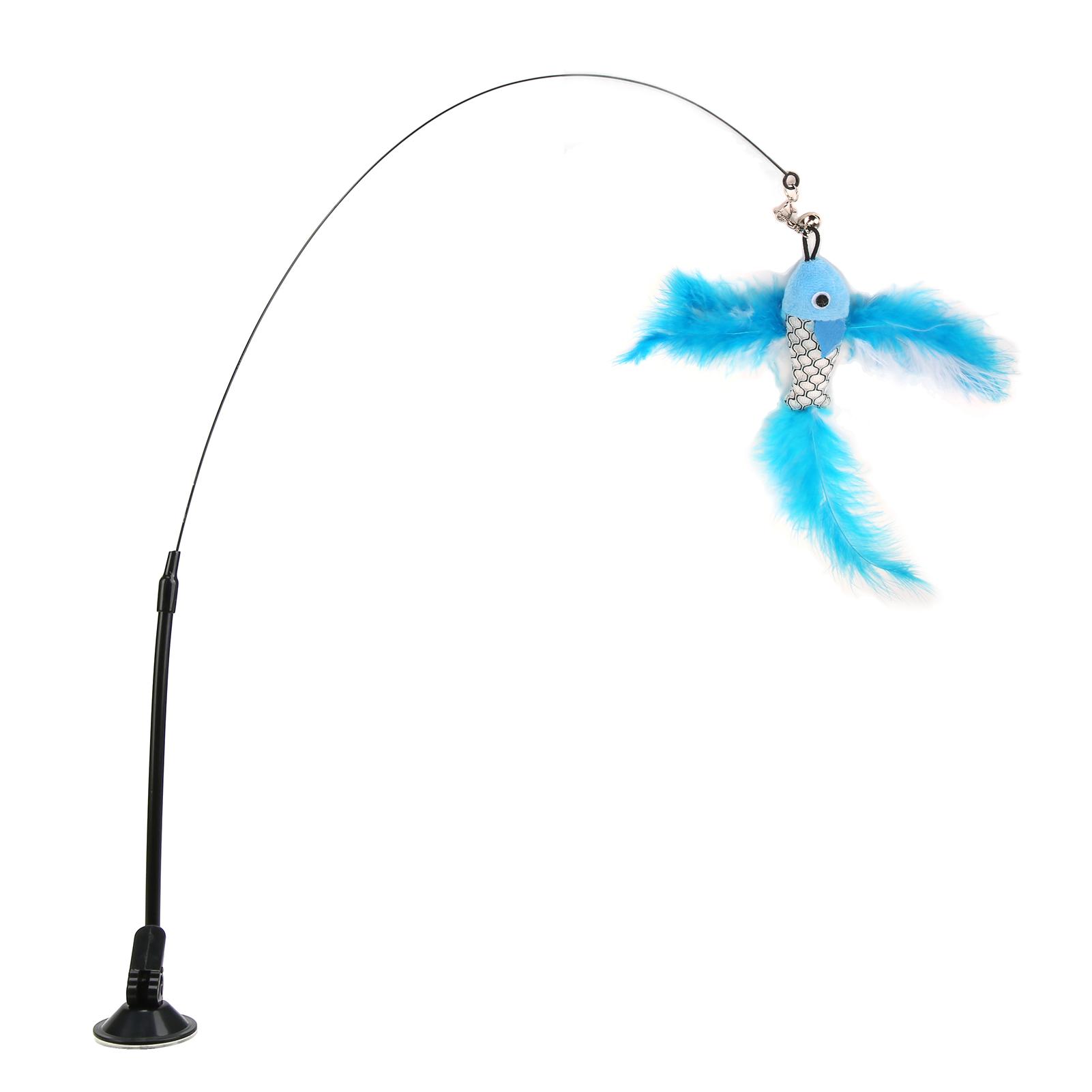 

Funny Cat Feather Stick Interactive Handheld Cat Feather Wand with Suction Cup for CatsBlue Flying Fish