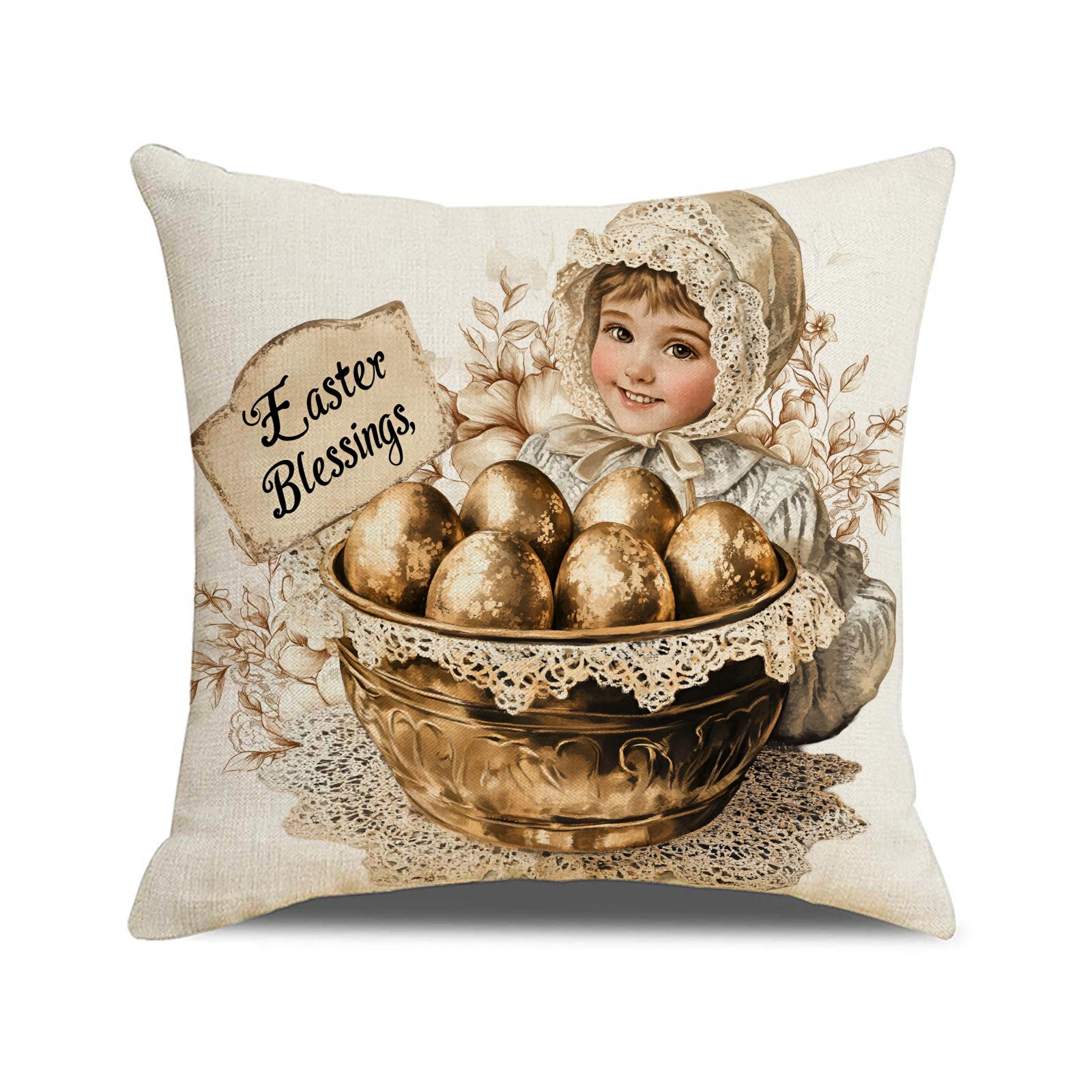 

Easter Throw Pillowcase Maillard Vintage Bunny Print Cushion Linen Single-sided Print Sofa Pillowcase 45 * 45Cm (excluding pillow core)
