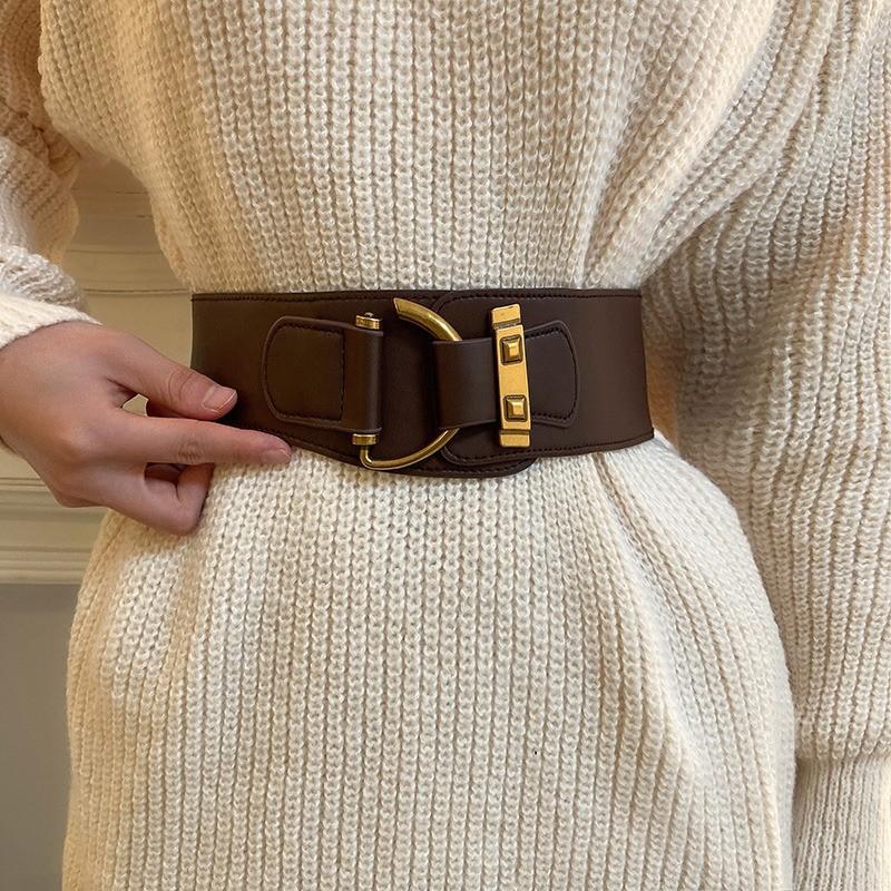 Ladies' Wide Belt Decoration Suit with Skirt, Sweater and Overcoat Elastic Waist Belt, Personalized and Fashionable, Versatile Waist Belt