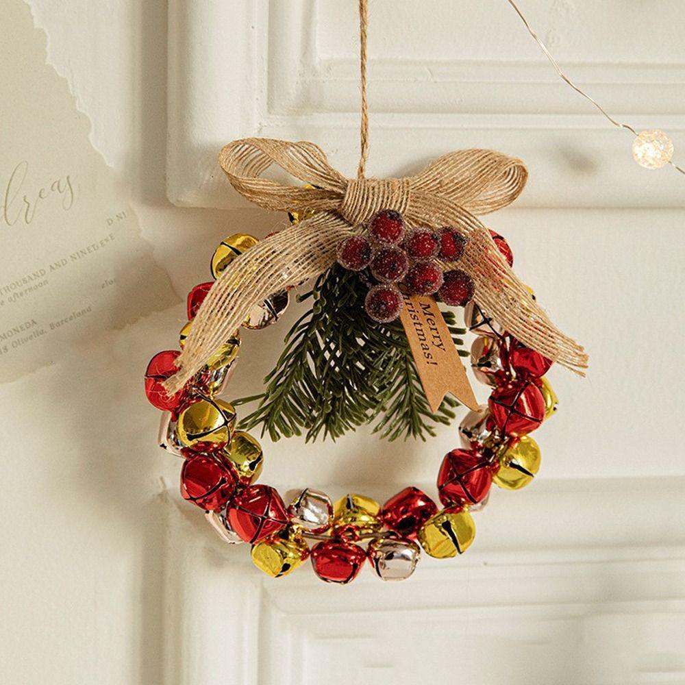 Handmade Bow Bells Wreath Pendant Iron Christmas Chime Bells  New Year Gifts