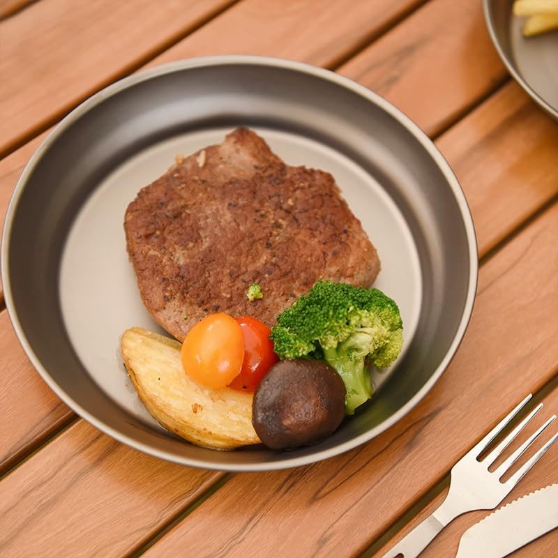 Boundless Voyage Titanium Plate, Camping Tableware, Unbreakable, Rust-Resistant, Ultra-Lightweight, Perfect for Solo Camping, BBQs, and Outdoor