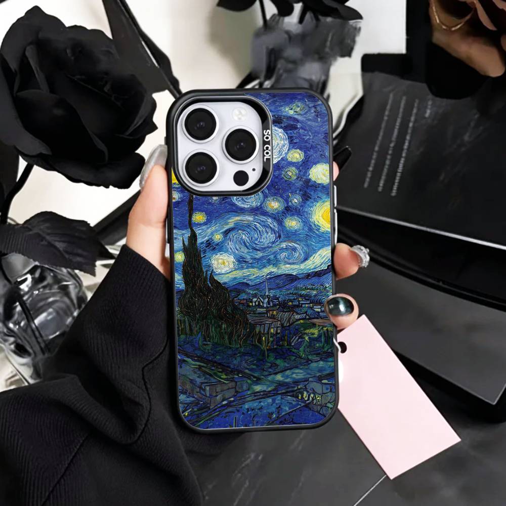 

V-Van G-Gogh The Starry Night Phone Case For iPhone17,16,15,14,13,12,11 Plus,Pro Max Colored Silver Plated Inside Cover iPhone12