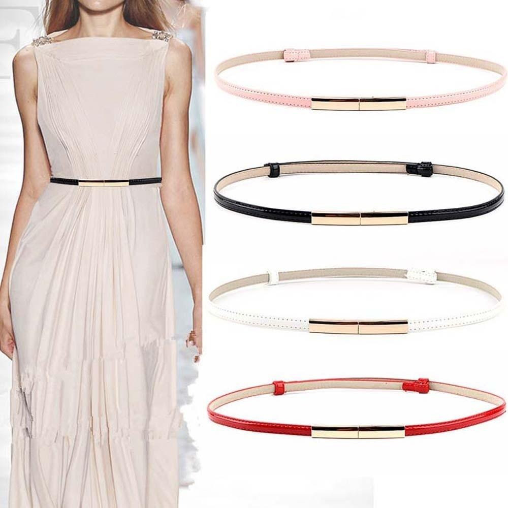 Adjustable Patent Leather Belt Solid Color Women Waistband Simple Thin Buckle Belt Party