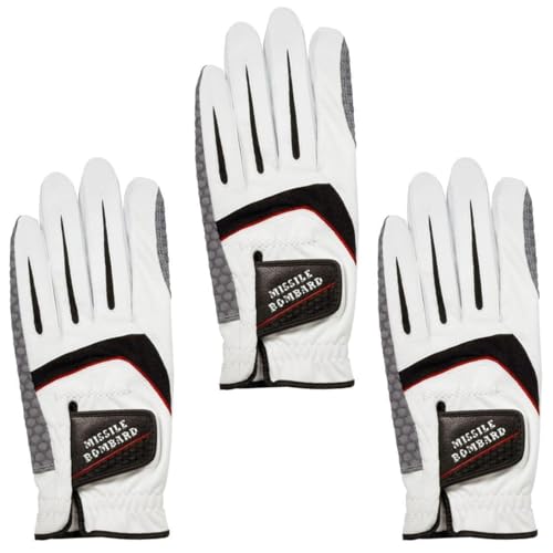 

LEZAX MISSILE BOMBARD Golf Gloves, 3-Pack, Non-Official, Silicone Resin Coated, Left Hand, White, Size L, MBGL-3401
