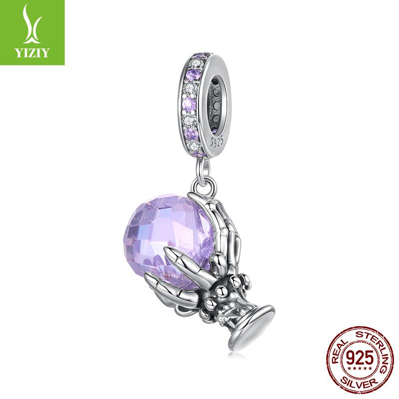 Halloween Magic Crystal Pendant Accessories Mystery Skeleton Hand S925 Sterling Silver Beads