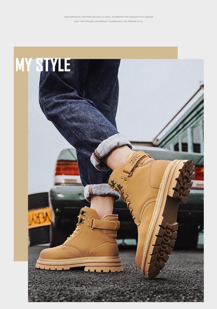 Men's Waterproof High-Top Leather Martin Boots, 2024 New Style Spring & Autumn Shoes for Men and Boys, Unisex Design.