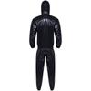 Unisex PVC Sauna oblek Dlouhý rukáv Zip S kapucí Stahovací šňůrka Bunda Vrchní díly Kalhoty Cvičení Trénink