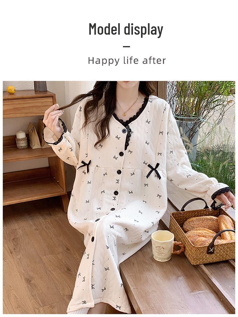 Autumn/Winter Postpartum Nursing Nightgown: Thick Air Cotton Maternity Pajamas for Spring and Autumn