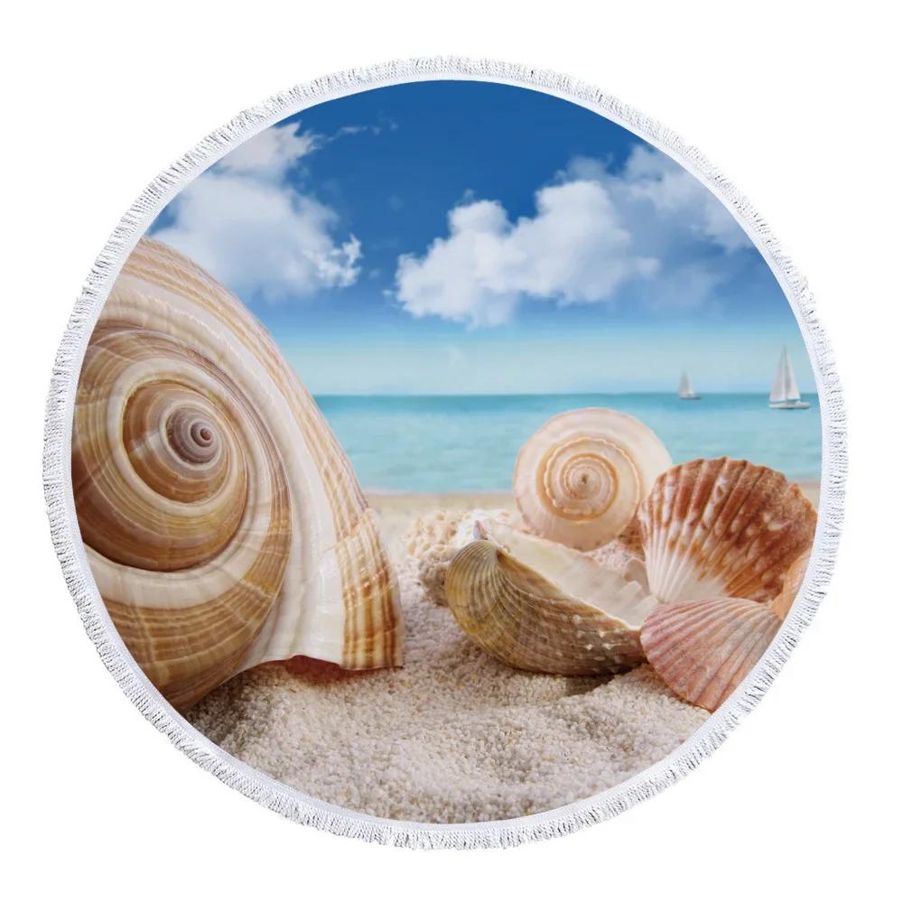 Summer Microfiber Beach Towel Palm Tree Sea Landscape Mat Toallas Hawaii Round Beach Bed Sheet Swimming Yoga Travel Bath Towels