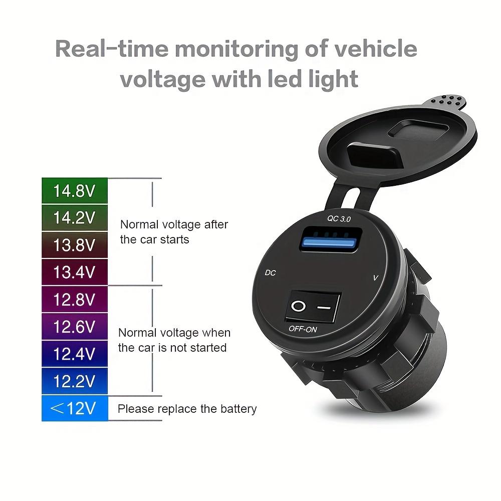 Quick Charging QC 3.0 USB Car Charger Socket with Voltmeter USB Charger Socket with Switch for Cars Motorcycles ATVs Boats