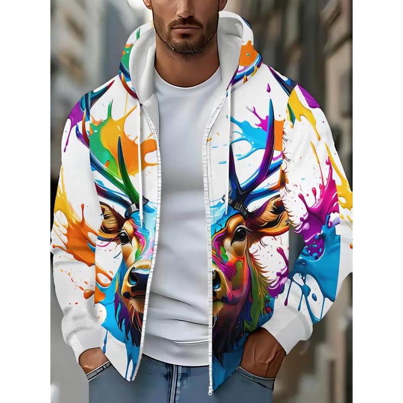 Duży rozmiar męska koszula z zamkiem błyskawicznym z cyfrowym drukiem 3D, luźna, wygodna, casualowa bluza z kapturem, modny sweatshirt w stylu ulicznym