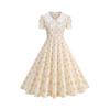 Damen Vintage V-Ausschnitt Knopfleiste Pünktchen Kleid mit ausgestelltem Saum Kurze Ärmel Retro Fit and Flare Kleid für den täglichen Gebrauch
