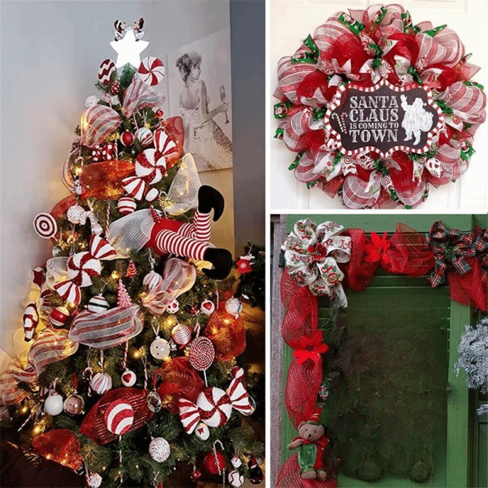 Stripes Gift Packaging Mesh Fabric 26cmx10 Yard Gift Wrapping Ribbon Christmas Tree Decor