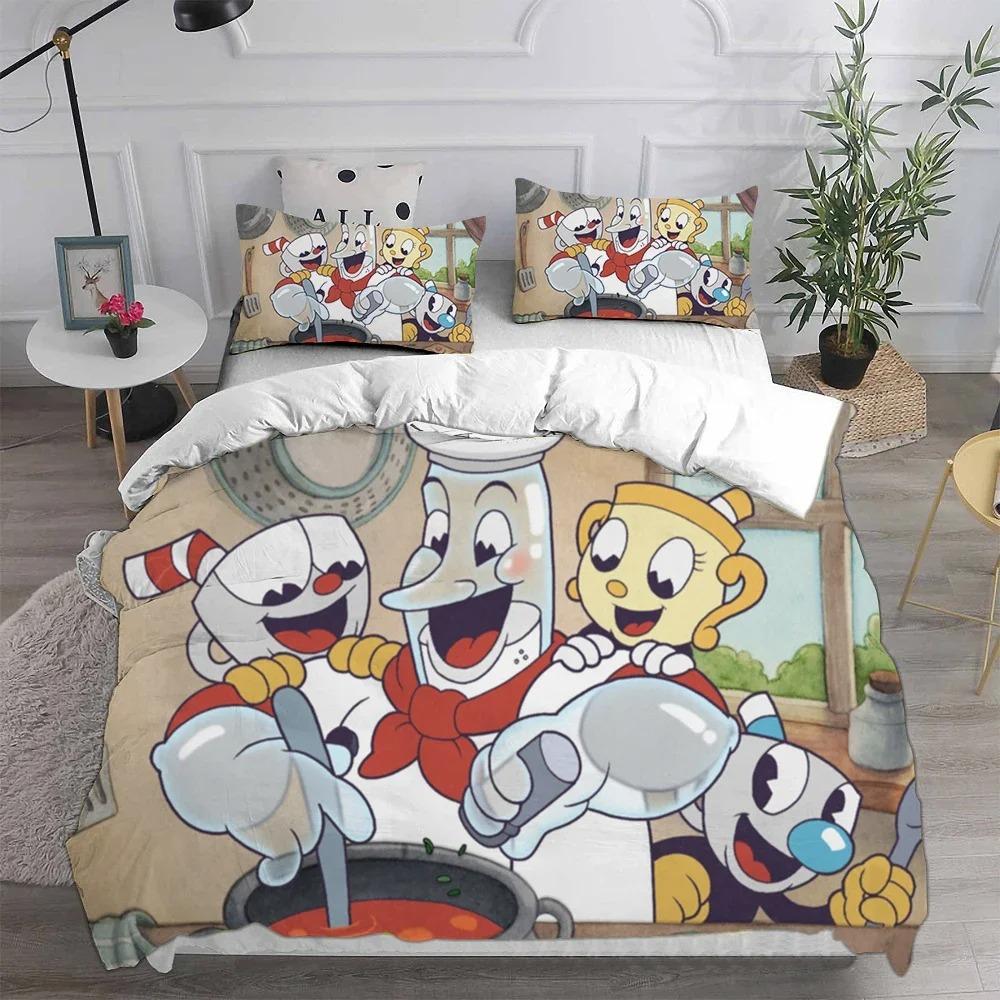 3D Neue Heimtextilien Cartoon Cuphead Bettwäschesets Bettdecke Quilt Bettüberwurf Bettbezug Kissenbezugsets Kinder Erwachsenengröße