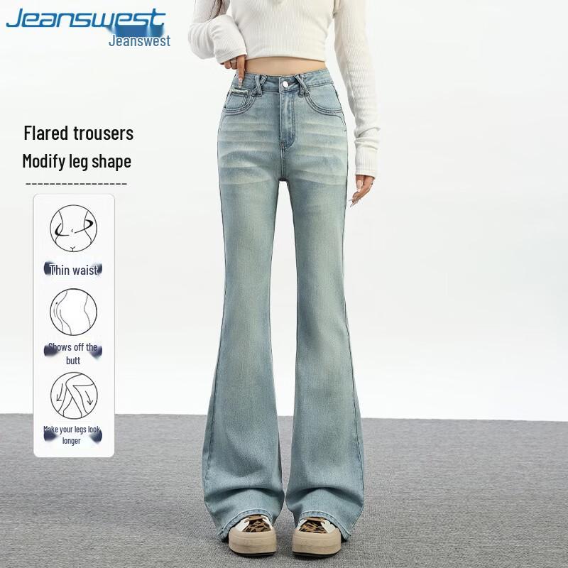 Jeanswest Women s Summer Washed High-Waist Flare Jeans L