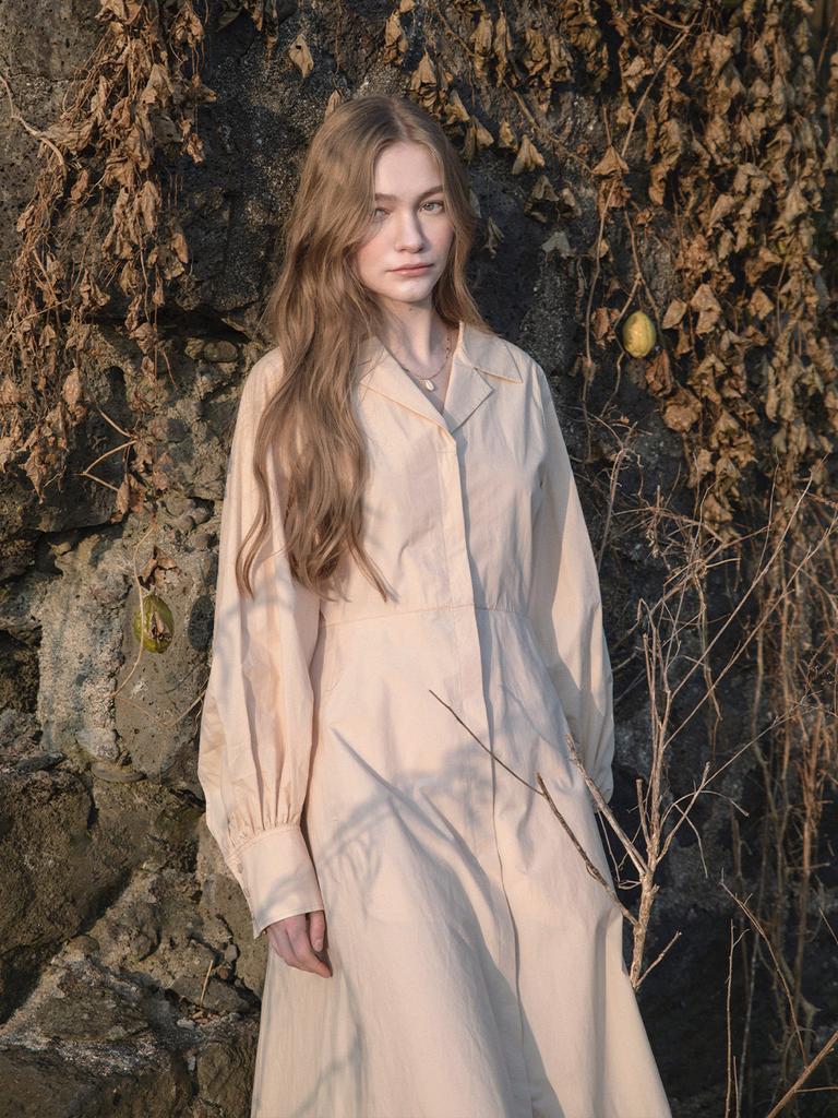 LENINA Lora Cotton Shirt Dress_Apricot Beige