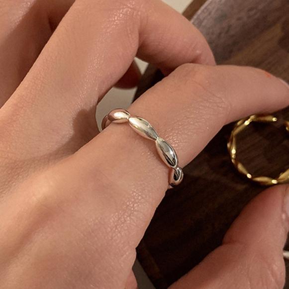 PONYKISS Sterling Silver Rice Beads Round Rings for Women Trendy Opening Fine Minimalist Personality Accessories