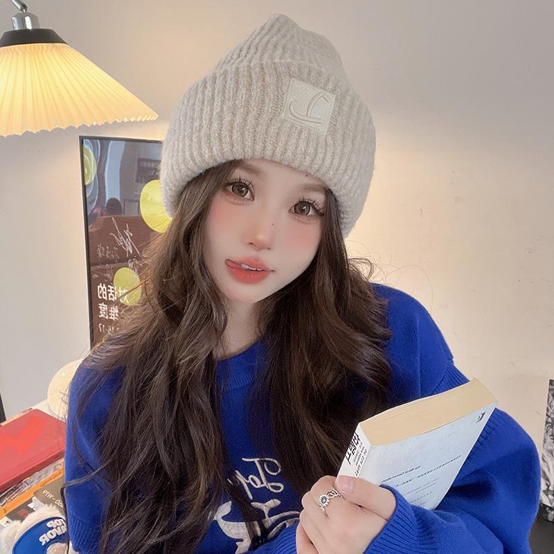 Women's Autumn and Winter Hats New Face Showing Small Knitted Hat Big Head Circumference  Warm Wool Hat  Versatile Ear Protection Hat  Trendy