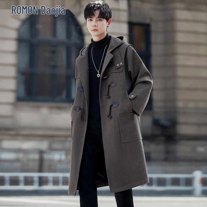 ROMON Men s Mid-length Toggle Button Wool Blend Trench Coat XL