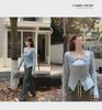 Women's Plus Size Square Collar Long-Sleeve Slimming T-Shirt for Spring