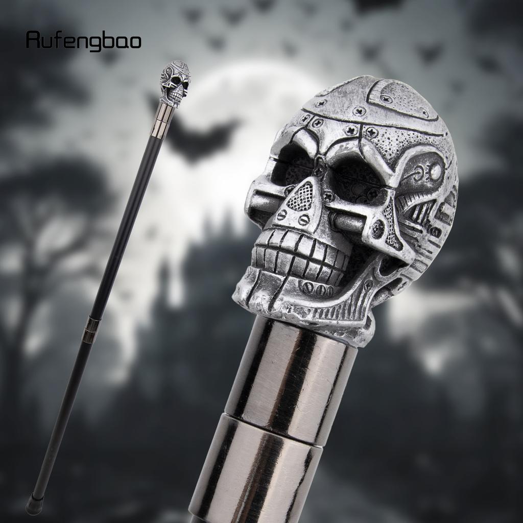 Silberner Gehstock aus Kunstharz mit Totenkopfkopf, modischer dekorativer Gehstock aus Stahl, eleganter Gehstock für Gentleman, Cosplay, 92 cm